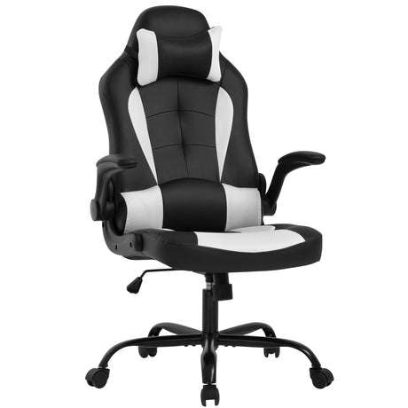 PayLessHere Gaming Chair Desk Chair Gamer Chair Ergonomic Office Chair With Lumbar Support Padded Up Arms Adjustable Headrest Pu Leather High Back Office Chair Gamer Chair For Adults Women Men (White) PayLessHere