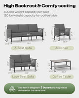 Oasbira Aluminum Outdoor Patio Furniture Set, HDPE Rope 4 Piece Modern Sectional Conversation Sets with Dual-Layer Coffee Table, All Weather Patio Couch Set with Thick Cushions, Gray Frame, Charcoal Oasbira