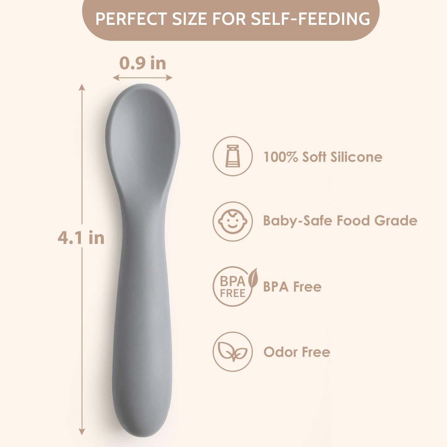 6 Pack Baby Spoons, Shorter Length for Self Feeding, First Stage Spoons, Food Grade Silicone, 6+ Months, Baby Training Spoons Infant Spoons, Dishwasher Safe & Boil-proof