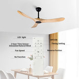 FOBLKS 52" Indoor/Outdoor Wooden Ceiling Fan, 3 Blade DC Ceiling Fan with Remote Control, 2 Downrods, Reversible DC Motor 22W Quiet Energy Saving FOBLKS