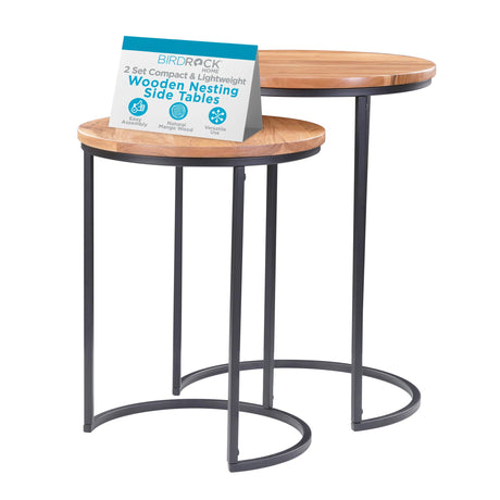 BIRDROCK HOME Wooden Nesting Side Tables - Mid Century Modern Stackable Coffee Table - Space-Saving Wooden End Table for Living Room, Bedroom, Centerpiece, Office, Balcony - Natural Mango Wood - 2 Set BIRDROCK HOME