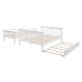 MERITLINE Twin Over Full Bunk Bed with Trundle, Wooden Bunk Bed with Stairway, Storage and Guard Rail for Kids, Adults (White) MERITLINE