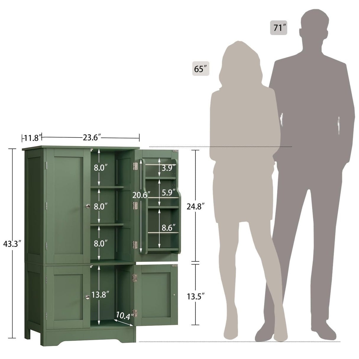 TEENFON 43" H Storage Cabinet with 4 Doors, Kitchen Cabinet with 6 Door Shelves, Kitchen Pantry Cabinets for Living Room, Dining Room, Bathroom, Forest Green TEENFON
