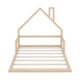 MERITLINE Natural Full Size Montessori Floor Bed with Unique House-Shaped Headboard MERITLINE