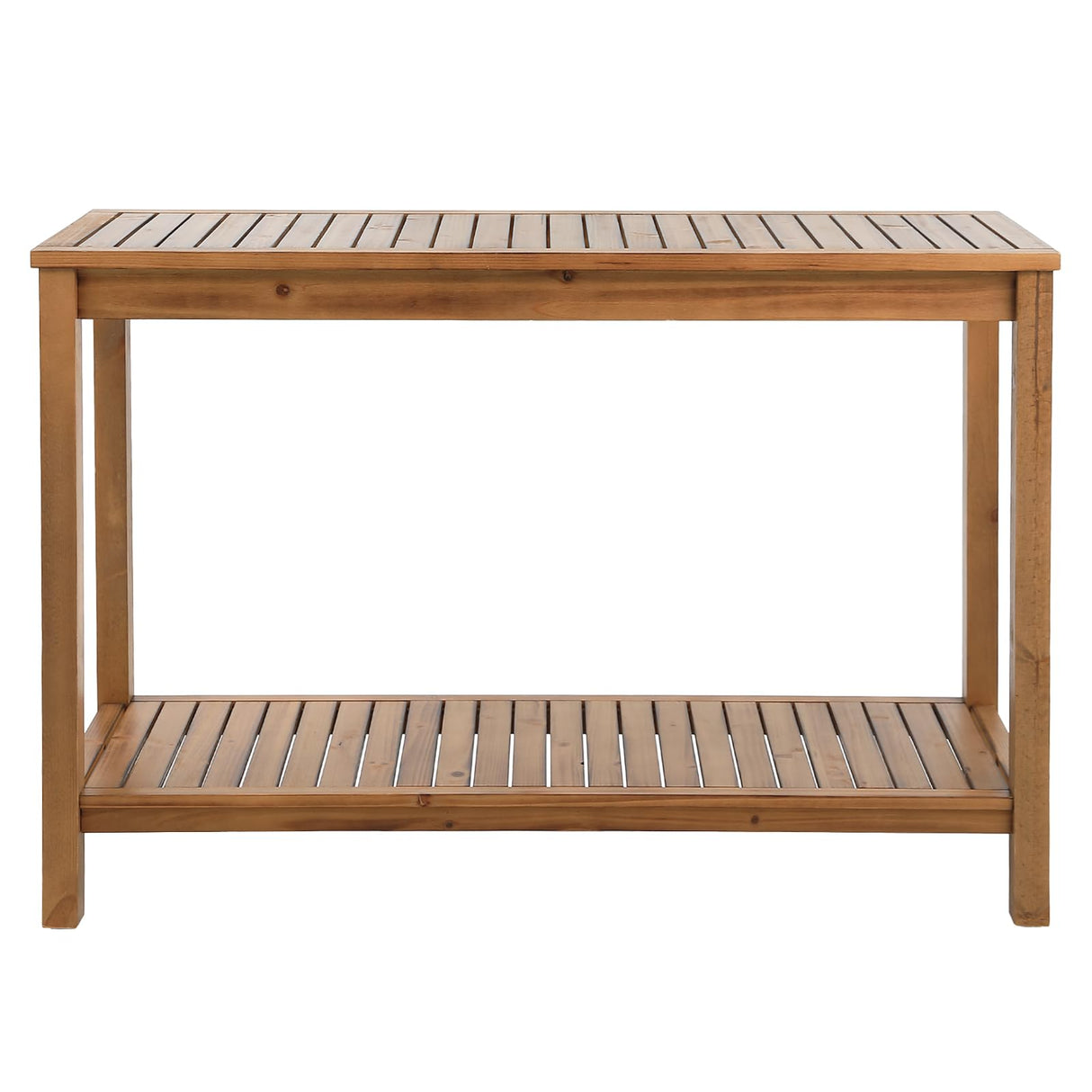 FURNDOOR Patio Console Table 2 Shelf - 45'' Outdoor Rectangular Console Table Dining Table Long Bar Table Wooden for Backyard, Balcony, Poolside (Brown) FURNDOOR