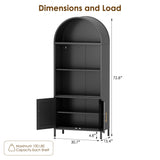 VEXPOR 73 in Tall Metal Arched Cabinet, 5-Tier Arched Bookcase with Doors, Modern Farmhouse Bookshelf with 2 Adjustable Shelves, Kitchen Pantry Cabinet for Living Room, Black, Assembly Required VEXPOR