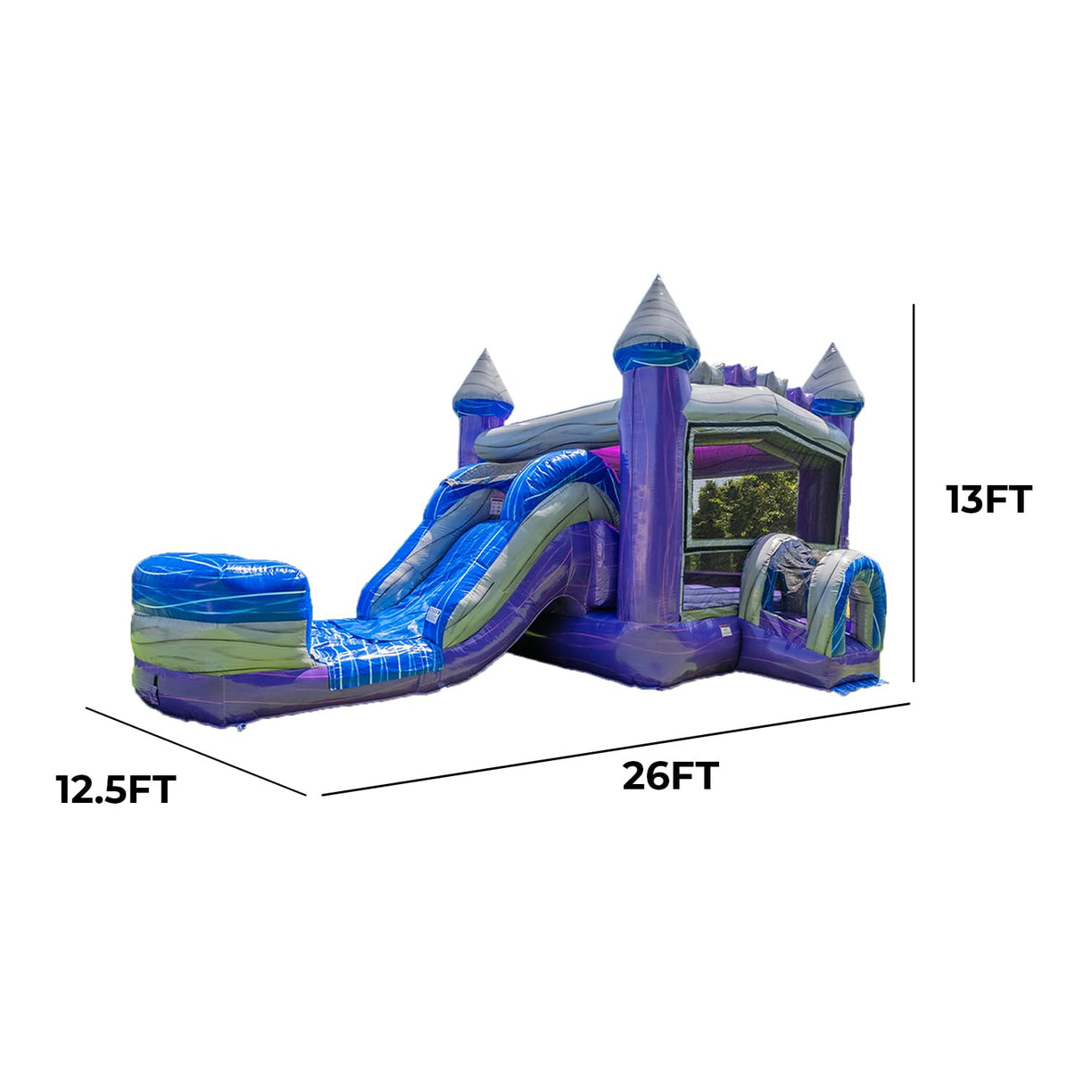 XJUMP Purplish Castle Commercial Grade Premium Marble Color Lightweight Bounce House Water Slide Detachable Pool for Kids and Adults with Blower Basketball Hoop Wet Dry Combo Outdoor Indoor XJUMP