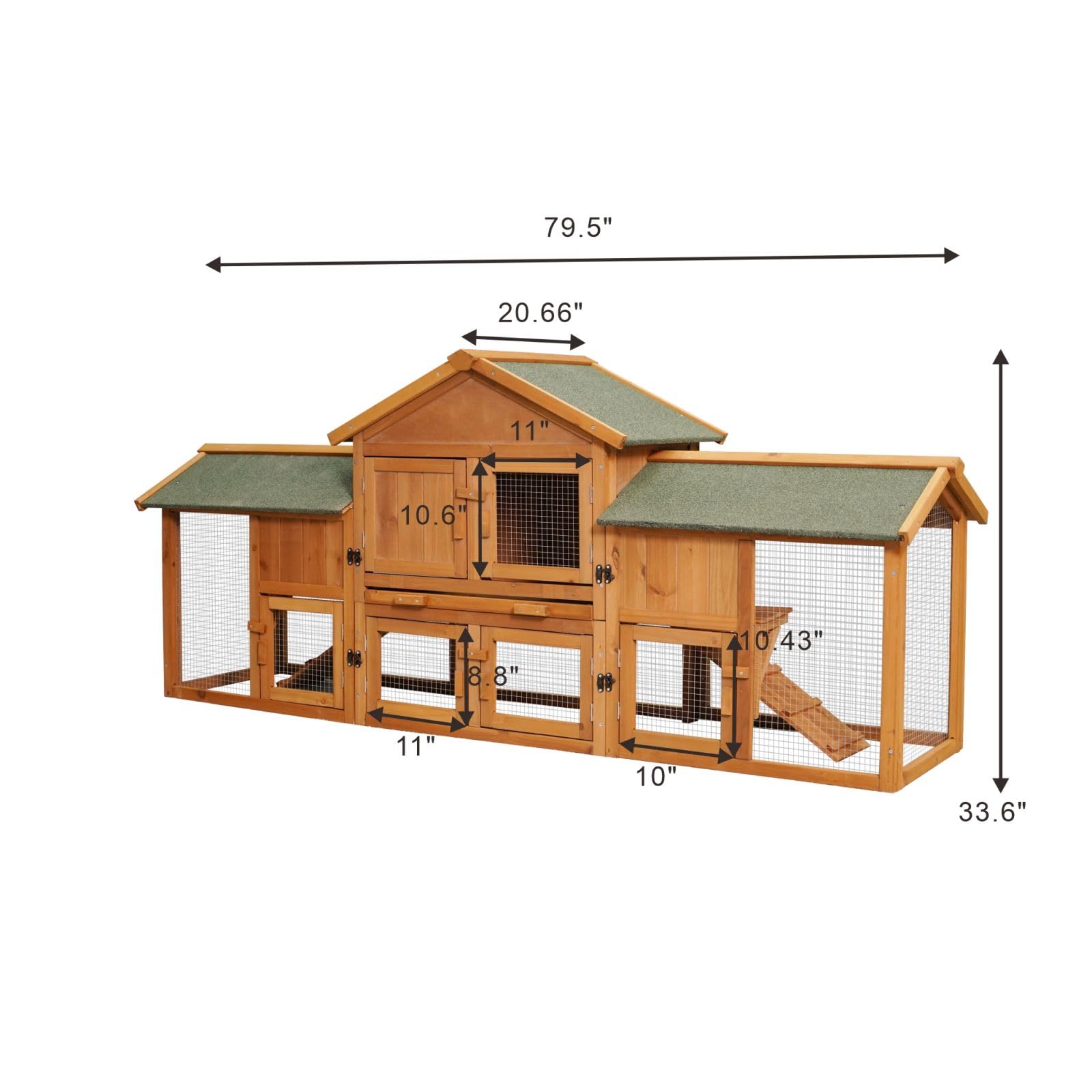 Chicken Coops Large 2-Tier Wooden Chicken House Outdoor Double Door Poultry Hen Cage Backyard Rabbit Hutch Pen with Removable Tray and 2 Runs 79.5 x 33.66 x 20.66 inches - WoodArtSupply