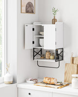 Masupu Fluted Bathroom Wall Cabinet, Small Hanging Bathroom Cabinet with Adjustable Shelf and Magnetic Latch Doors, Wood Wall Mounted Cabinets for Laundry, White Masupu