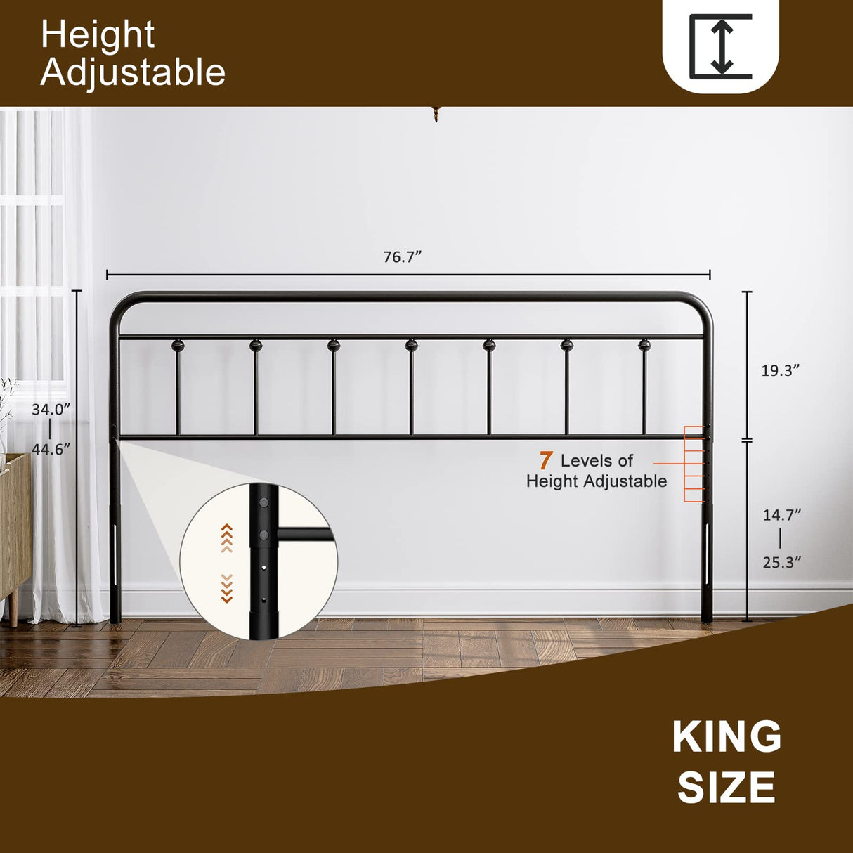 IKIFLY Metal King Size Headboard, Adjustable Height, Farmhouse Victorian Style, Easy Assembly, Steel Headboard Only for Bedroom, Black IKIFLY