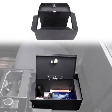 Car Center Console Safe Box Compatible with Toyot@ Tundra 2022-2025，Center Console Armrest Safe Lock Box Armrest Gun Security Organizer Tray with 3-Position Combination Lock and Key (black) HAPPYHORSE