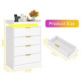 knoworld White Dresser with LED Lights, Wooden LED Dresser, 4 Drawer Chest with Charging Station, Tall Chest of Drawer Closet Organizer for Bedroom, Living Room, Entryway, Hallway knoworld
