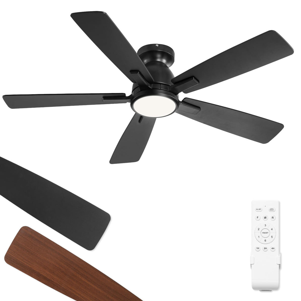 Fanbulous 46 Inch Ceiling Fans with Lights and Remote,Modern Indoor Low Profile Ceiling Fan with 3CCT 6-Speeds Quiet DC Motor,Outdoor Flush Mount Ceiling Fan For Bedroom Living Room(Black) Fanbulous