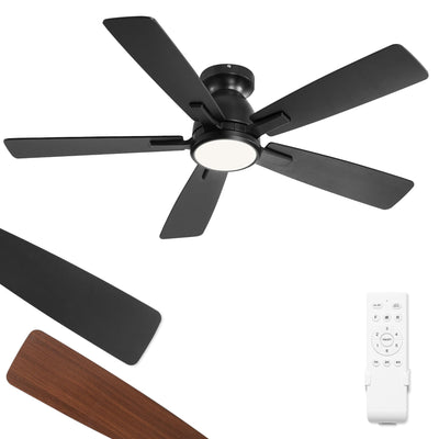 Fanbulous 46 Inch Ceiling Fans with Lights and Remote,Modern Indoor Low Profile Ceiling Fan with 3CCT 6-Speeds Quiet DC Motor,Outdoor Flush Mount Ceiling Fan For Bedroom Living Room(Black)