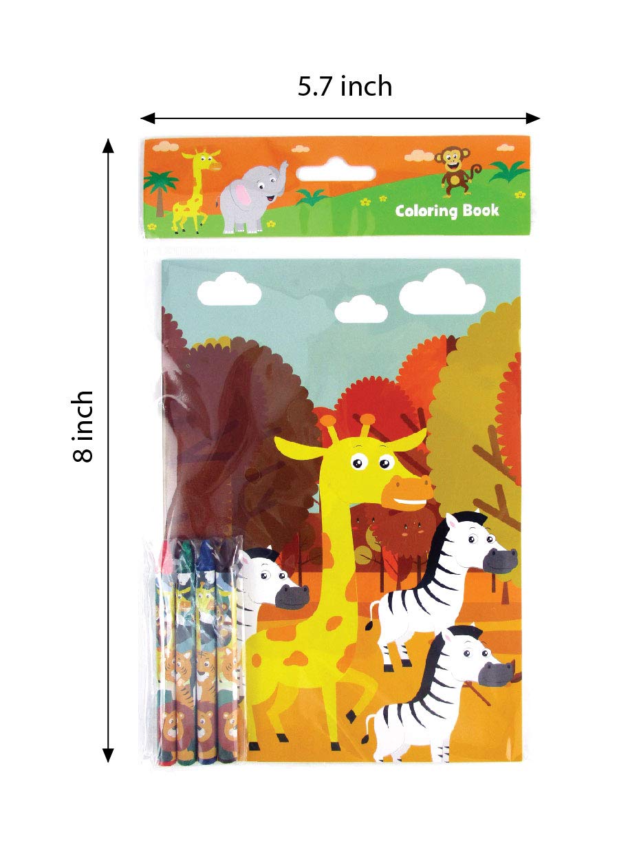 TINYMILLS Safari Zoo Animals Coloring Book for Kids with 12 Coloring Books and 48 Crayons Fun Jungle Book Animals Birthday Party Supplies Zoo Party Favor Bag Fillers TINYMILLS