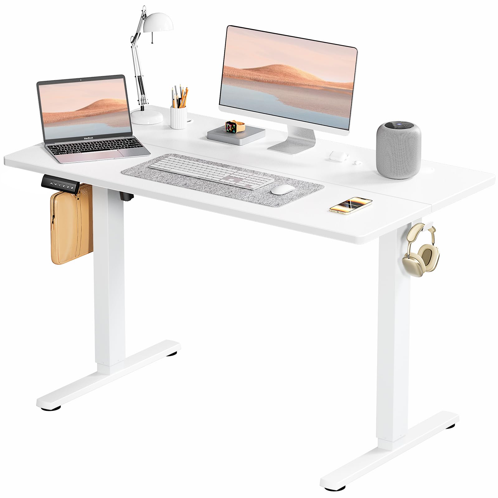 SMUG Standing Desk, Adjustable Height Electric Sit Stand Up Down Computer Table, 48x24 Inch Ergonomic Rising Desks for Work Office Home, Modern Lift Motorized Gaming Desktop Workstation, Whit - WoodArtSupply