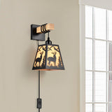 Sunnyin Plug in Wall Sconce,Deer Matte Metal Rustic Wall Sconces,Black Wall Lights,Farmhouse Parchment Paper Lamp Shades Wall Sconce Set of Two,Wall Lamps for Bedside,Living Room,Bedroom,Hallway Sunnyin