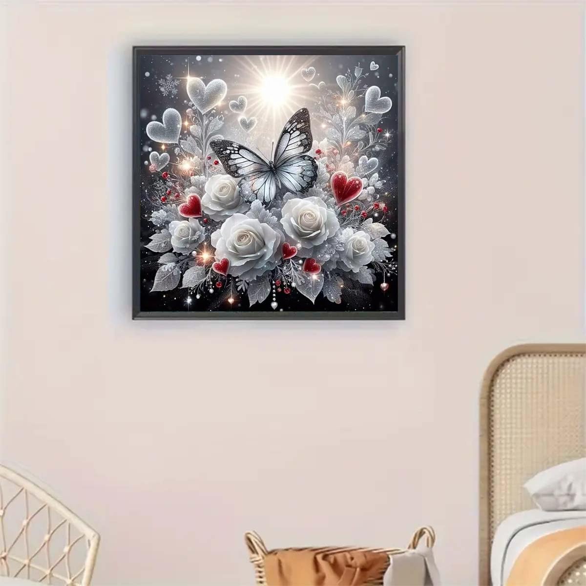 5D Diamond Painting Kits for Adults, Butterfly Diamond Art Kits for Adults Beginner, Rose Flower DIY Full Drill Diamond Dot Gem Painting for Home Wall Decor 13.8 x 13.8 inch GEMFAMILY