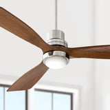 Casa Vieja 52" Delta-Wing DC Rustic Farmhouse 3 Blade Indoor Ceiling Fan with LED Light Remote Control Brushed Nickel Walnut Wood for Living Kitchen Bedroom Family Dining Office Room Casa Vieja