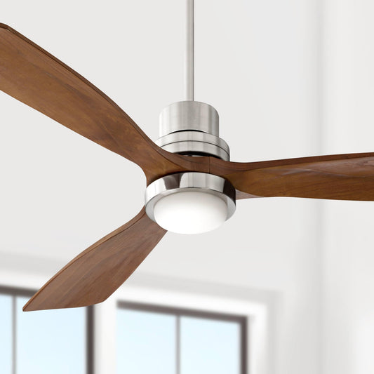 Casa Vieja 52" Delta-Wing DC Rustic Farmhouse 3 Blade Indoor Ceiling Fan with LED Light Remote Control Brushed Nickel Walnut Wood for Living Kitchen Bedroom Family Dining Office Room