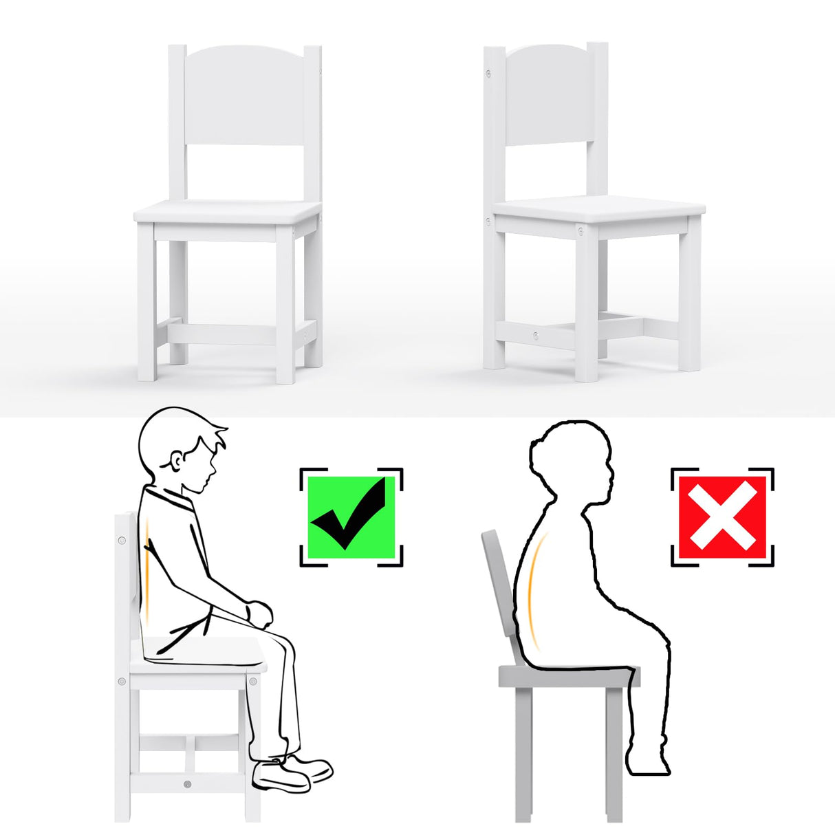 Timy Toddler Wooden Chair Pair, Kids Furniture for Eating, Reading, Playing 2 Pack (White) Timy