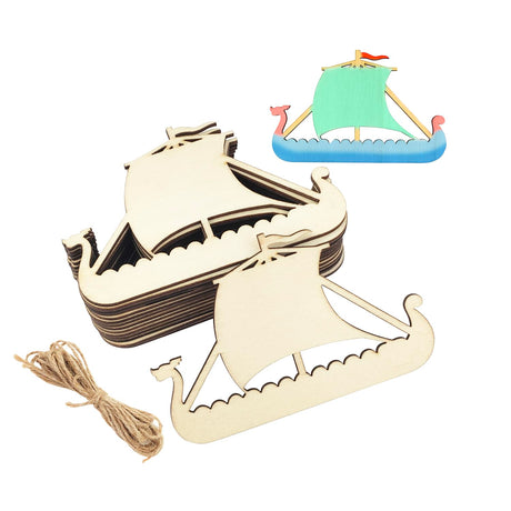 30 Pack 4 Inch Wood Viking Ship Cutouts Unfinished Wood Viking Ship Crafts Wooden Viking Ship Hanging Ornaments DIY Viking Ship Craft Gift Tags for Home Party Decoration Xonzmmk