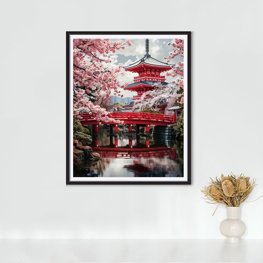 KTHOFCY 5D DIY Diamond Painting Kits for Adults, Cherry Blossoms Flower Full Drill Embroidery Cross Stitch Crystal Rhinestone Paintings Pictures Arts Wall Decor Painting Dots Kits 11.8X15.7 inch KTHOFCY