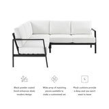 Linon Greyton Black Aluminum Frame Outdoor Sectional with White Removable Cushions Linon