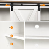 4ever2buy Farmhouse Coffee Bar Cabinet with Storage, 59'' Kitchen Buffet Cabinet with Sliding Barn Door, Sideboard Buffet Cabinet with Adjustable Shelf, White Coffee Bar for Living Dining Room 4ever2buy