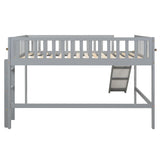 Full Size Low Loft Bed with Slide, High Guardrail & Ladder,Loft beds with Safety Rails,Wooden Full Loft Bed Frame for Kids,Boys,Girls,No Box Spring Needed.(Gray) Bellemave