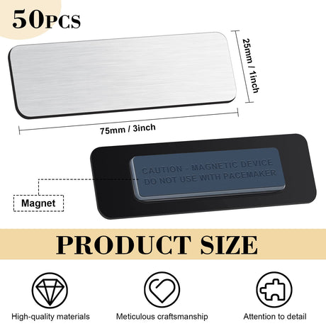 50 Pack Magnetic Name Tags Magnets Name Badge Holder Blank Plastic Magnet Name Tag Backing 1 x 3 Inches with 3 Pcs Magnets for Police Office School (Silver) Geelin