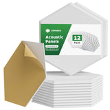 Topnaca Sound Proof Panels for Walls, 12 Pack Hexagon 12''×10''×0.4'' Self-Adhesive Soundproof Wall Panels, High Density Beveled Edge Acoustic Panels for Home, Office, Recording Studio, Room (White) Topnaca