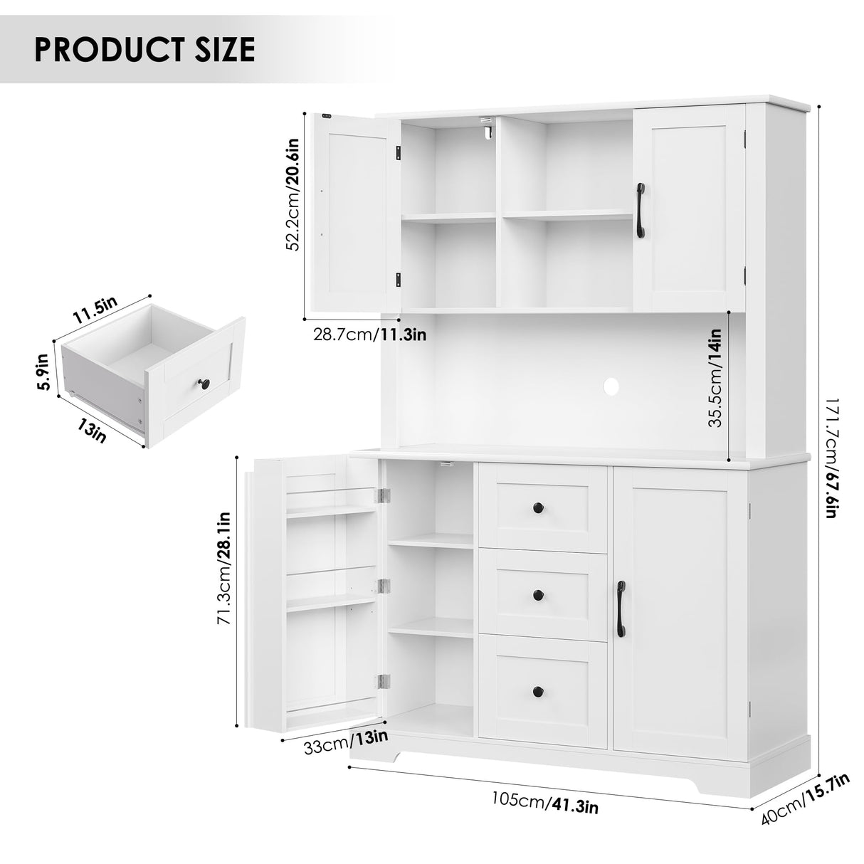 BOTLOG 68" Tall Kitchen Pantry Cabinet with Microwave Stand, Kitchen Hutch Cabinet with Door Shelves, Farmhouse Freestanding Food Pantry for Living Room, Dining Room, White BOTLOG