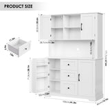 BOTLOG 68" Tall Kitchen Pantry Cabinet with Microwave Stand, Kitchen Hutch Cabinet with Door Shelves, Farmhouse Freestanding Food Pantry for Living Room, Dining Room, White BOTLOG