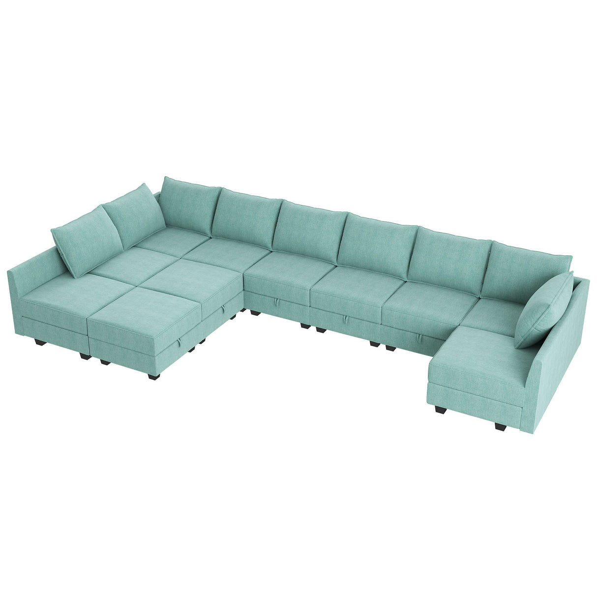 HONBAY Convertible U Shaped Modular Sofa Sectional Modular Couch with Chaise Oversized Sofa Sleeper Couch for Large Living Room,Aqua Blue HONBAY