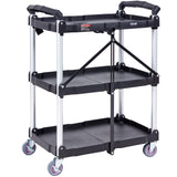 VEVOR Foldable Utility Service Cart, 165LBS 3 Shelf Heavy Duty Plastic Rolling Cart with 360° Swivel Wheels (2 with Brakes), Ergonomic Handle, Portable Garage Tool Cart for Warehouse Office Home VEVOR