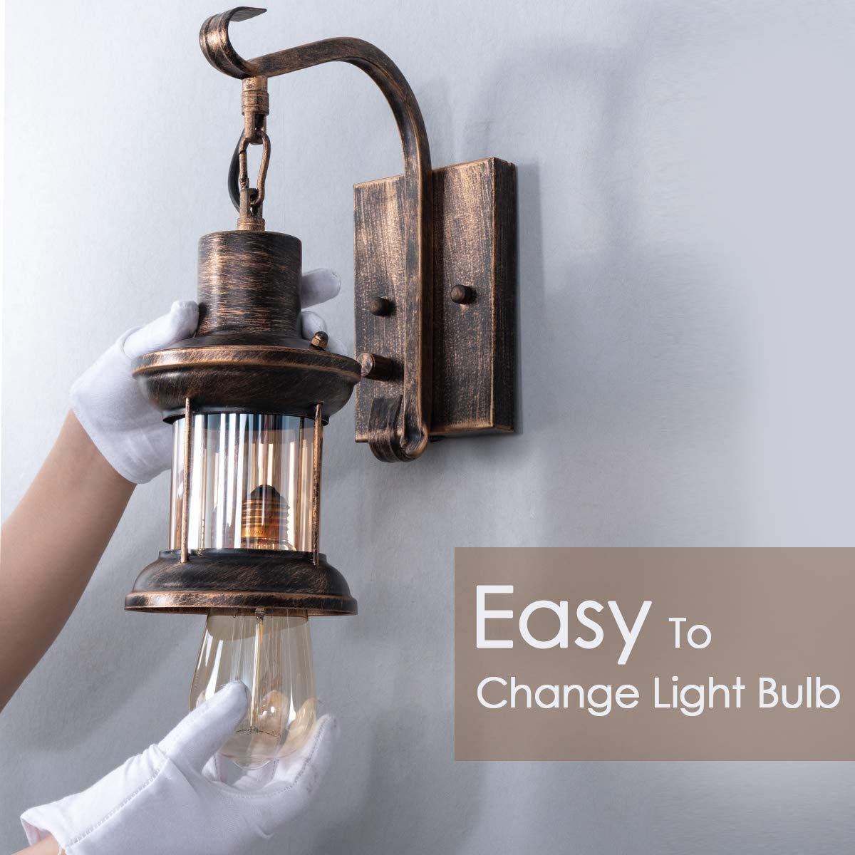 Rustic Wall Light, 2-in-1 Oil Rubbed Bronze Vintage Wall Light Fixtures Plug in Industrial Glass Shade Lantern Lighting Retro Lamp Metal Wall Sconce for Home Bedroom Dining Room Cafe(2 Pack) Yisuro