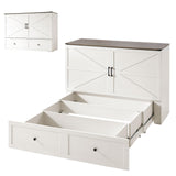 AMERLIFE Full Murphy Bed with Storage & Charging Station, Farmhouse Murphy Cabinet with Foldable Panel, Noisy Free, for Guest Bedroom, Living Room, Office, Distressed White & Barnwood AMERLIFE