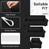 Peryiter 3 Pcs Slipcover Set for Couch Furniture Covers for Sofa Loveseat Couch Arm Chair, Form Fit Stretch, Wrinkle Free, Furniture Protector(Black,Milk Silk Spandex) Peryiter