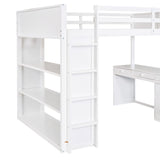 White Full Loft Bed with Desk, Bookshelf, and Storage Drawers by Harper & Bright Designs Harper & Bright Designs