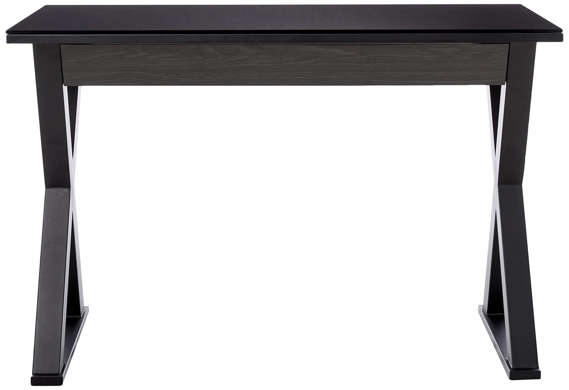 Walker Edison Lawrence Urban Industrial X Leg Glass Top Computer Desk, 48 Inch, Black - WoodArtSupply