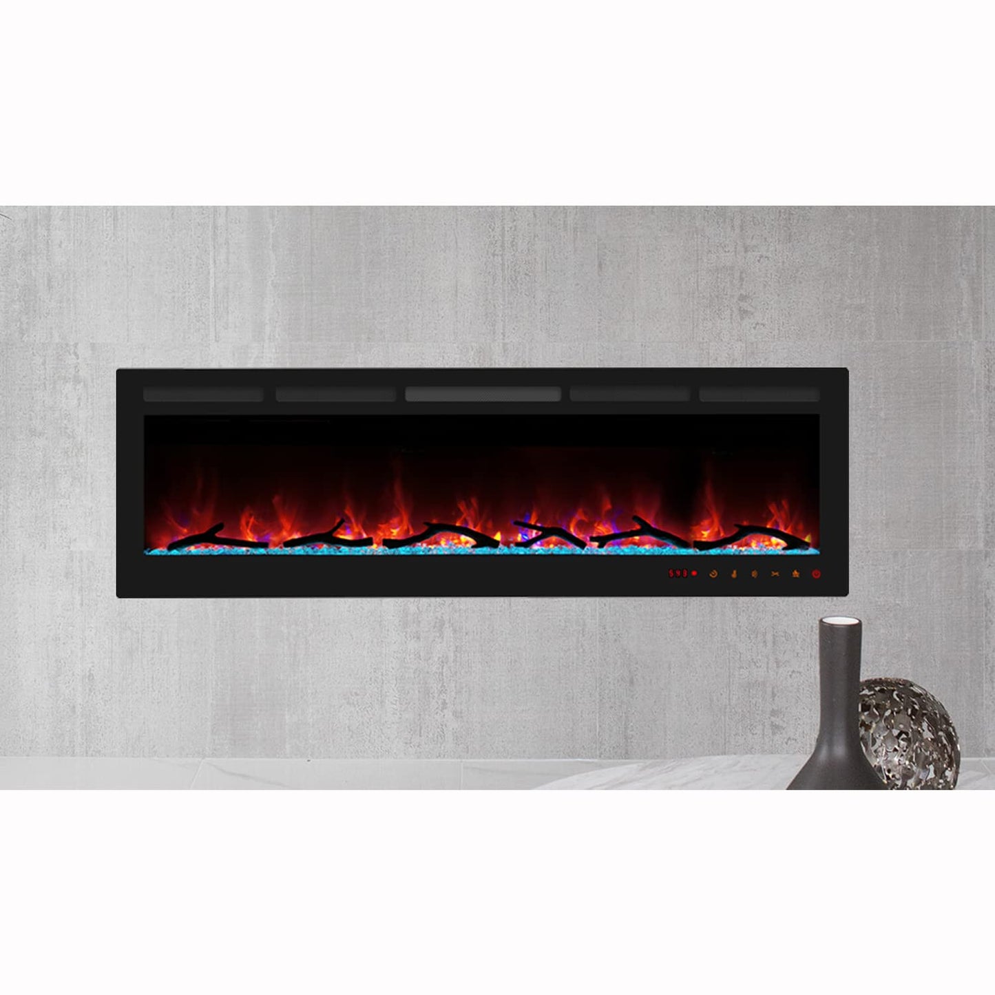 Cheerway 72 Inch Electric Fireplace, Recessed Fireplace Insert and Wall Mount Fireplace Heater with Remote & Touch Control, Adjustable Flame Color & Brightness, Log Set & Crystals, Child Lock & Timer