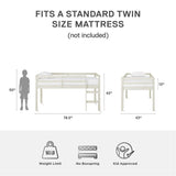 DHP Milton Twin Loft Bed, White, Traditional Small Space Junior Size, Horizontal Paneling, Sturdy Wood Construction DHP