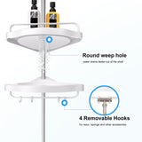 HAMITOR Corner Shower Caddy Tension Pole: Adjustable Stainless Steel Shower Organizer with 4 Tier Shelf for Bathroom Bathtub Tub Shampoo - Floor Standing Rack Bath Storage Holder with Rust Proof Rods HAMITOR