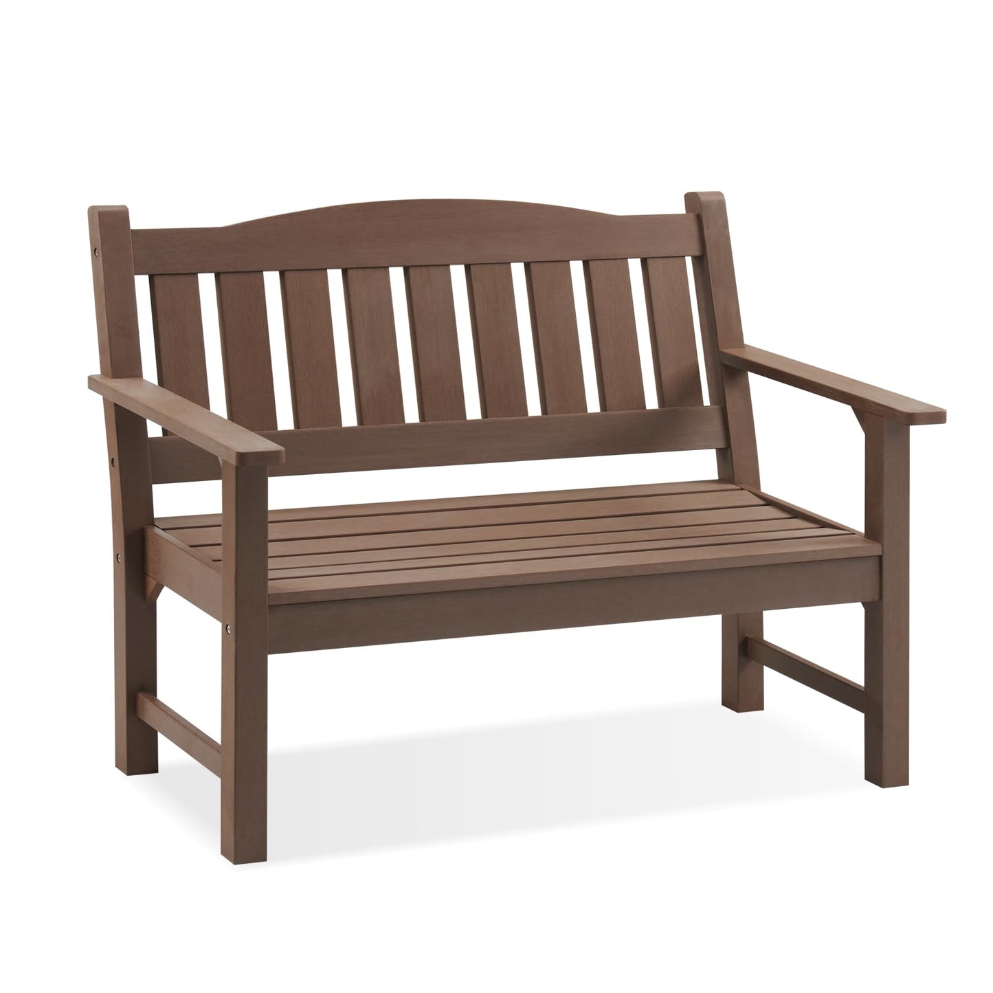 EFURDEN Outdoor Bench, 2-Person Garden Bench Made of Poly Lumber, Patio Bench Suitable for All Weather, Brown