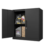 IRONFFICE Metal Wall Cabinet,Black Garage Wall Cabinet with 2 Doors,Hanging Storage Cabinets with Handle,Locking Cabinet with Shelves for Garage,Living Home IRONFFICE