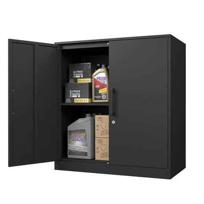 IRONFFICE Metal Wall Cabinet,Black Garage Wall Cabinet with 2 Doors,Hanging Storage Cabinets with Handle,Locking Cabinet with Shelves for Garage,Living Home - WoodArtSupply