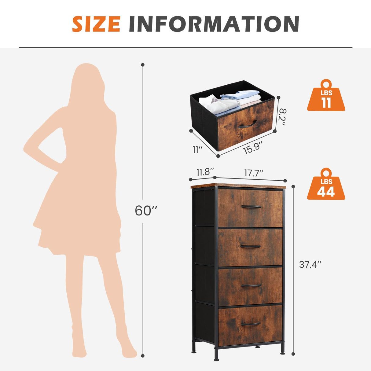 Sweetcrispy 4 Drawer Dresser, Fabric Storage Tower Organizer with Sturdy Steel Frame and Wood Top, Easy Pull Handles, for Bedroom, Closet, Entryway, Hallway, Brown Sweetcrispy