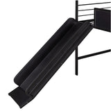 Twin House Loft Beds with Slide and Chalkboard, Low Loft Bed Twin Size, Metal House Bed with Guardrail and Ladder, Metal Twin Size Loft Bed for Kids Teens Girls Boys (Twin, Black) Harper & Bright Designs