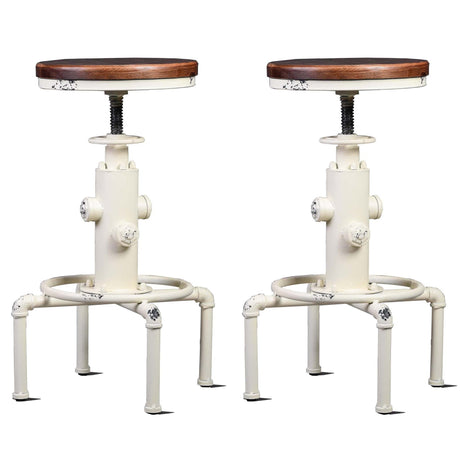 Topower Aged Antique Vintage Industrial Barstool Solid Wood Water Pipe Fire Hydrant Design Cafe Coffee Industrial Bar Stool Set of 2 Antique White Topower